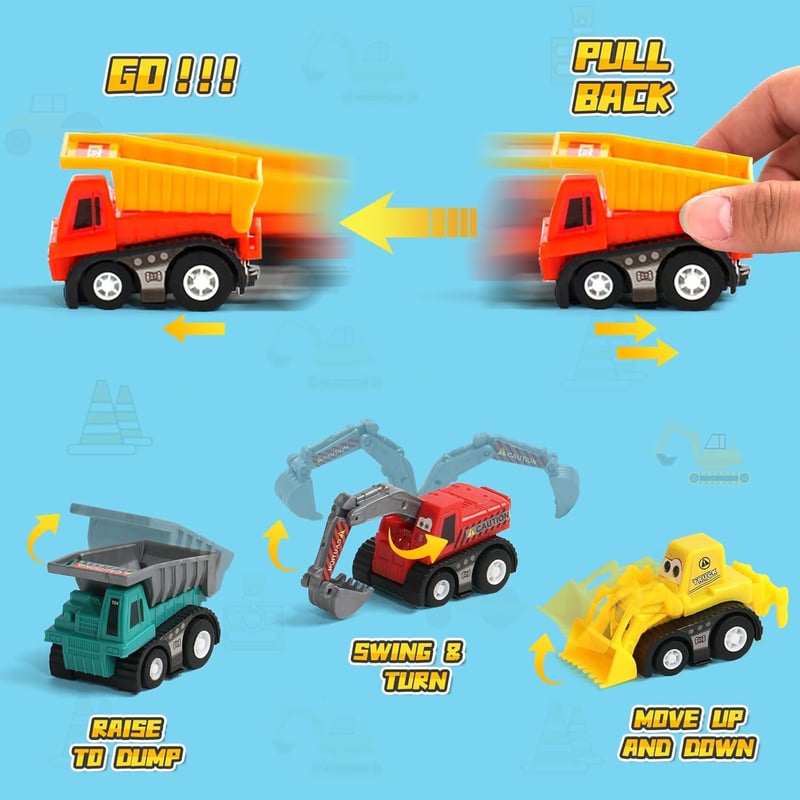Toddler Party Favor: Mini Pull Back Construction Toy Cars