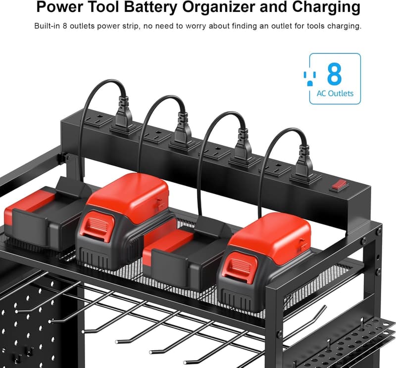 Garage Tool Organizer Cart with Charging Station - Gift for Men