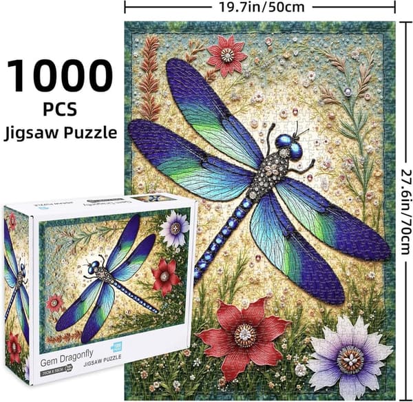 Unique 1000-Piece Gem Dragonfly Jigsaw Puzzle for Adults