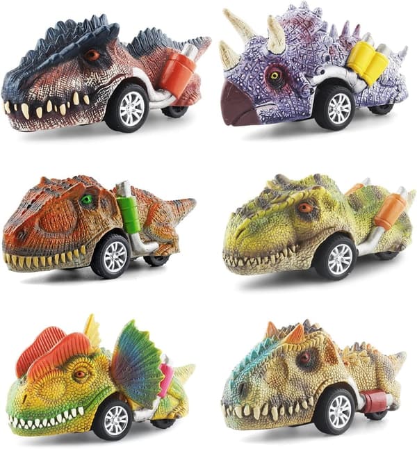 Dinosaur Pull Back Cars for Kids, 6-Pack Dino Toys