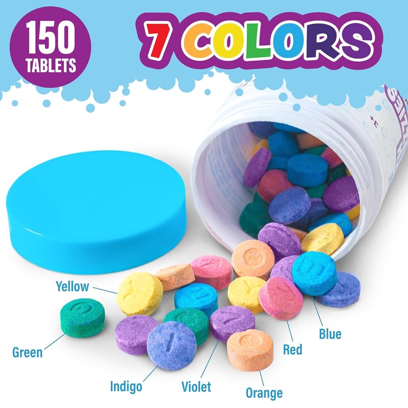 Nontoxic Bath Color Fizzies for Kids, 150 Count