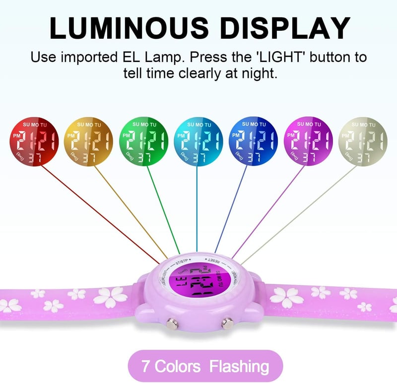 Kids Waterproof LED Watch with Alarm - Gift for Ages 3-10