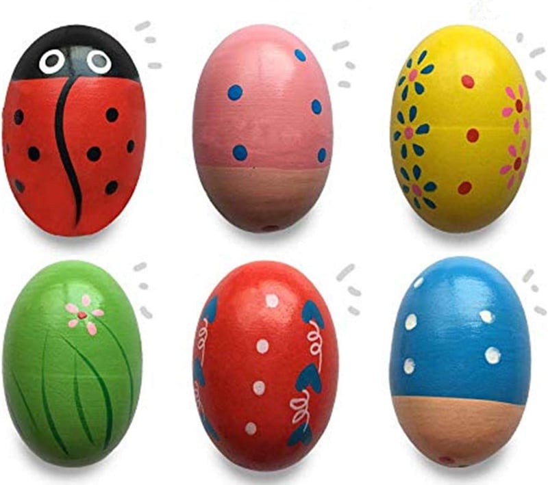 Easter Egg Shakers - 6 Pack Wooden Percussion Toys for Kids