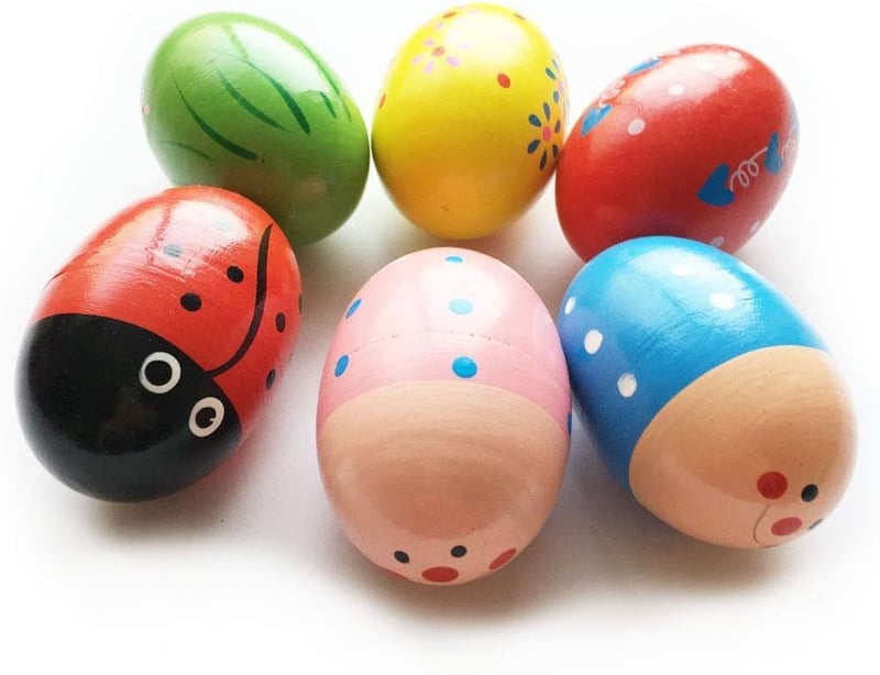 Easter Egg Shakers - 6 Pack Wooden Percussion Toys for Kids