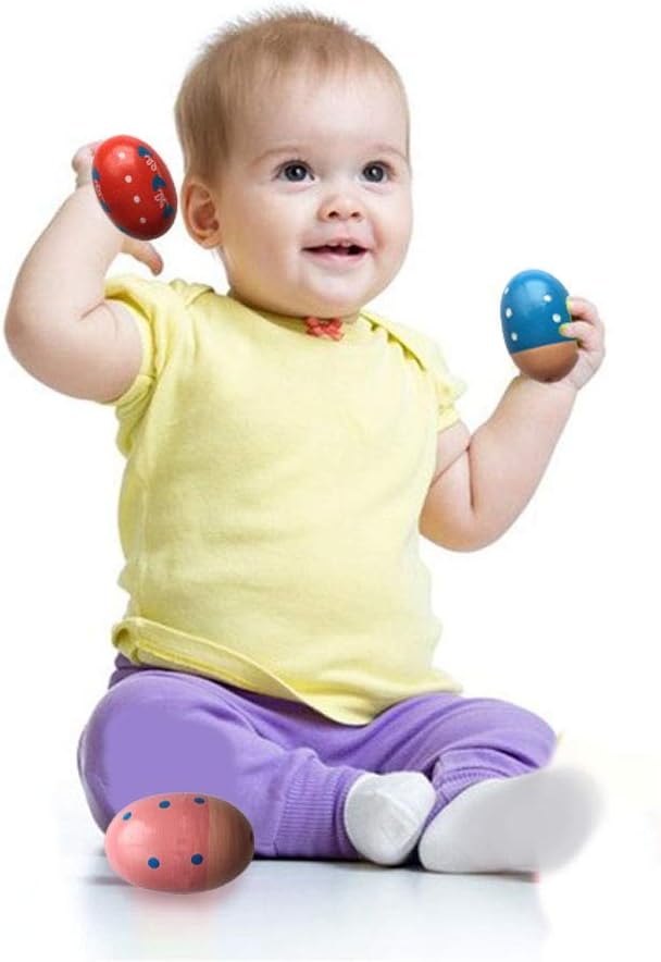Easter Egg Shakers - 6 Pack Wooden Percussion Toys for Kids