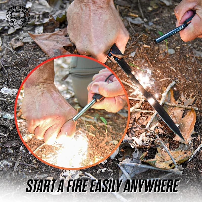 Gorilla Survival Fixed Blade Hunting Knife with Sheath & Fire Starter