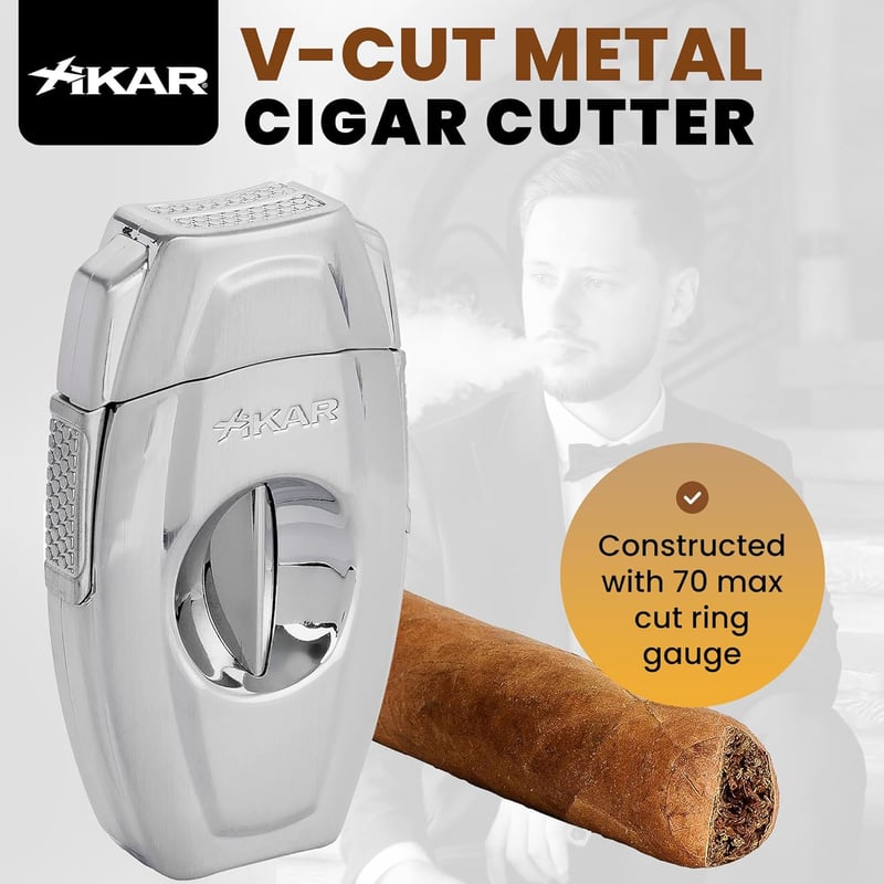 Brushed Silver V-Cut Cigar Cutter for Aficionados