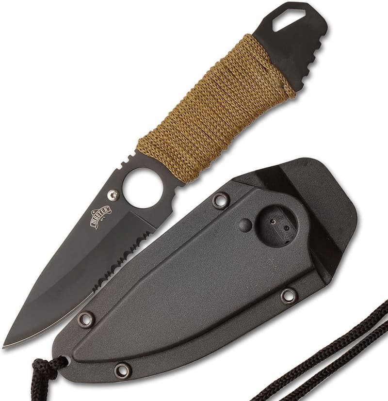 Tactical Fixed Blade Neck Knife with Half-Serrated Blade