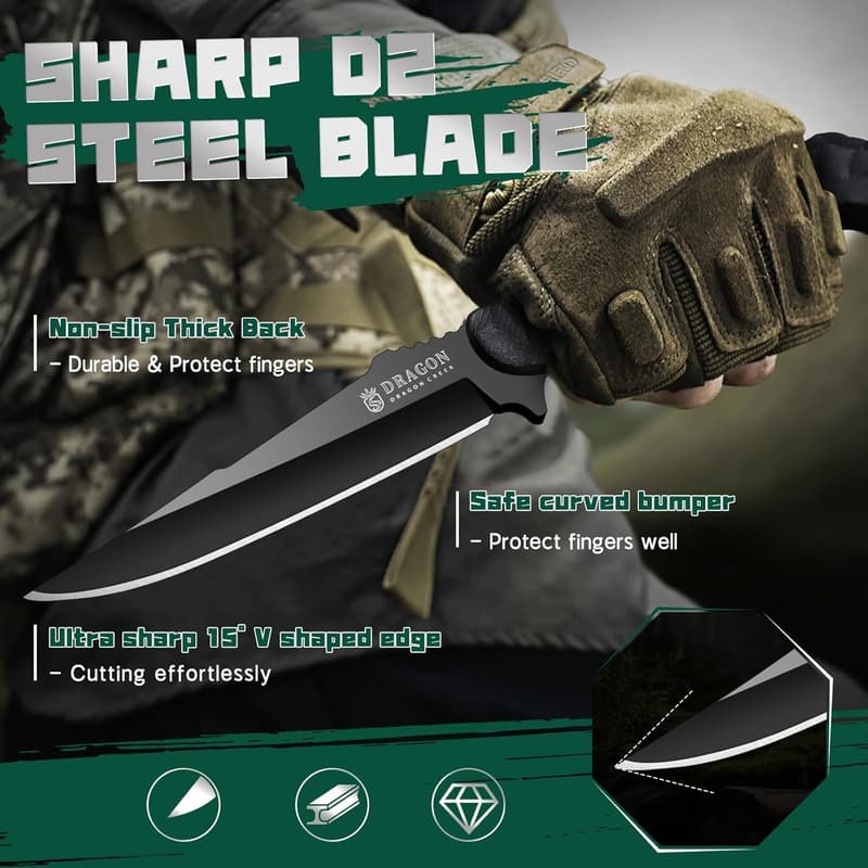 Tactical Fixed Blade Knife with Sheath - Camping Gift for Men