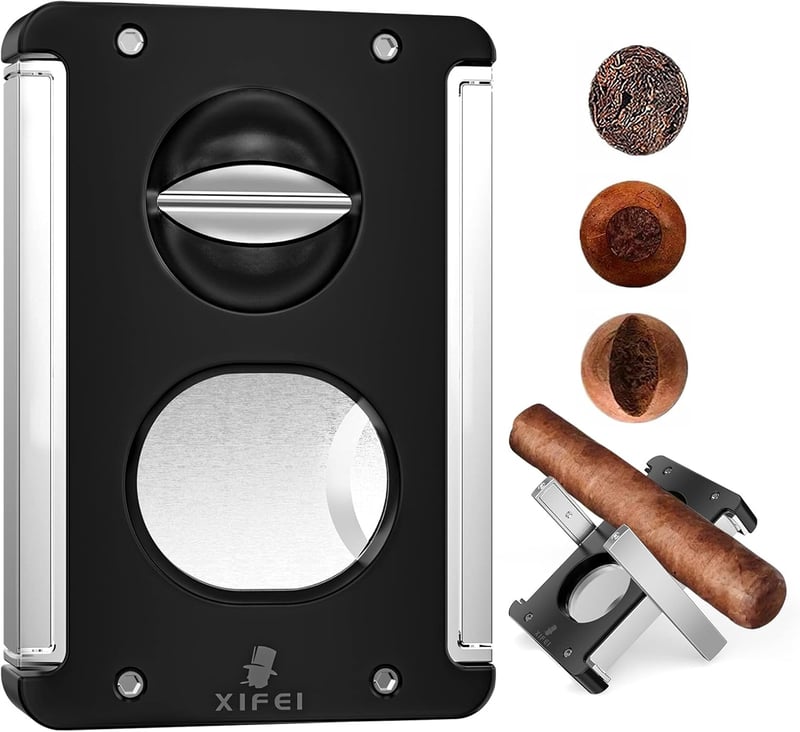 Ergonomic Cigar Cutter V-Cut with Punch & Holder - Black