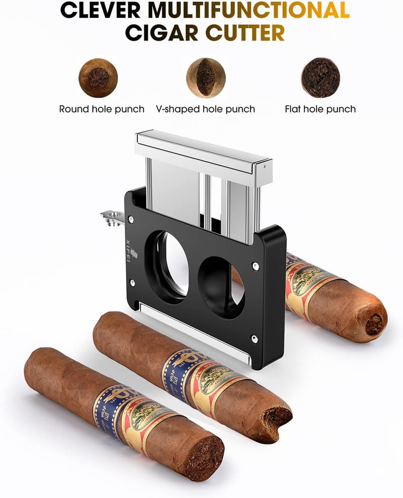 Ergonomic Cigar Cutter V-Cut with Punch & Holder - Black