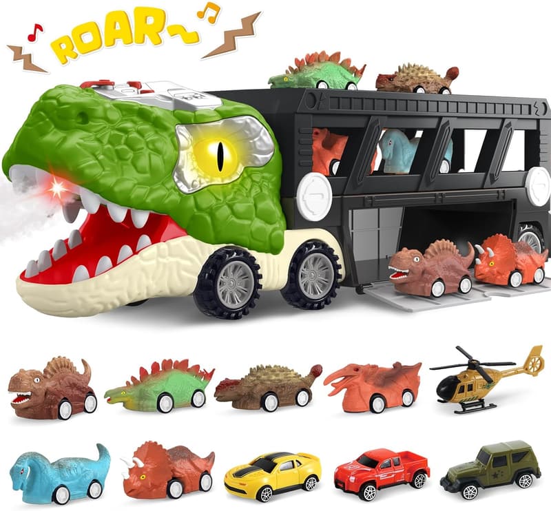 Dinosaur Truck Carrier with Sounds & Lights for Kids 3-7