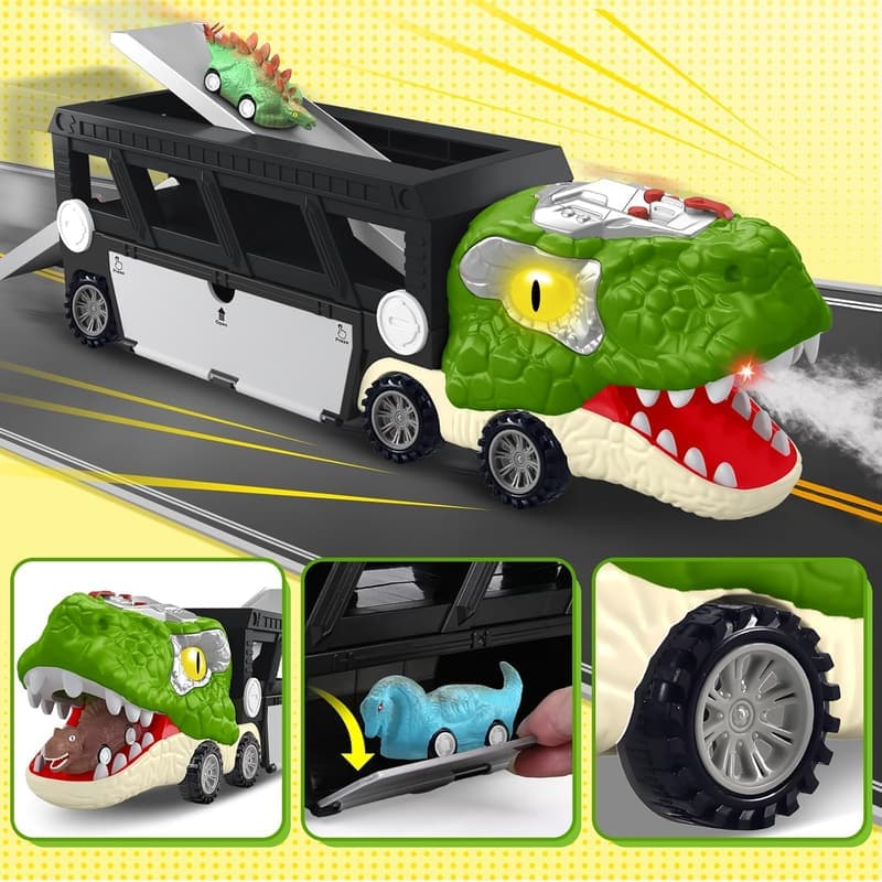 Dinosaur Truck Carrier with Sounds & Lights for Kids 3-7