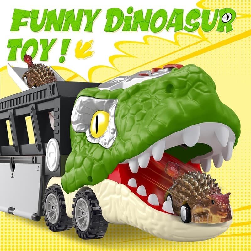 Dinosaur Truck Carrier with Sounds & Lights for Kids 3-7