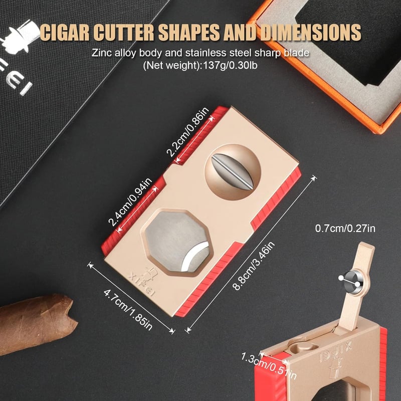 3-in-1 Cigar Cutter with V Cut & Punch - Stainless Steel Gold
