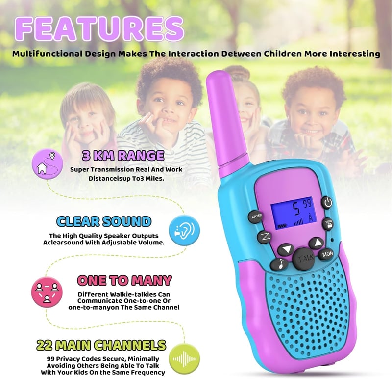 Kids' Walkie Talkies - 3 Pack, 3 KM Range Toys for Ages 3-12