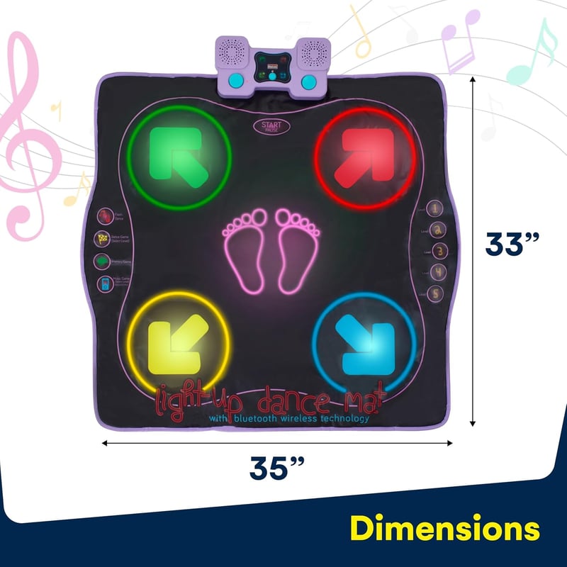 Light Up Dance Mat with Bluetooth - Fun Gift for Kids Ages 6-8