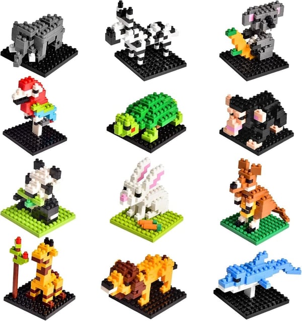 Birthday Party Favor Mini Animal Building Blocks - 12 Pack