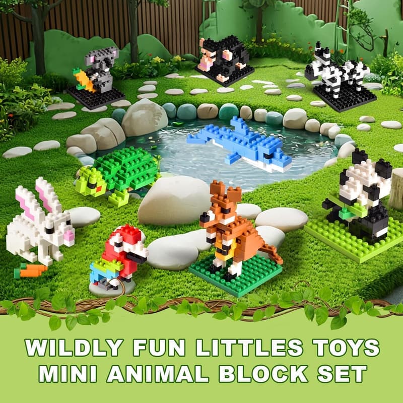 Birthday Party Favor Mini Animal Building Blocks - 12 Pack
