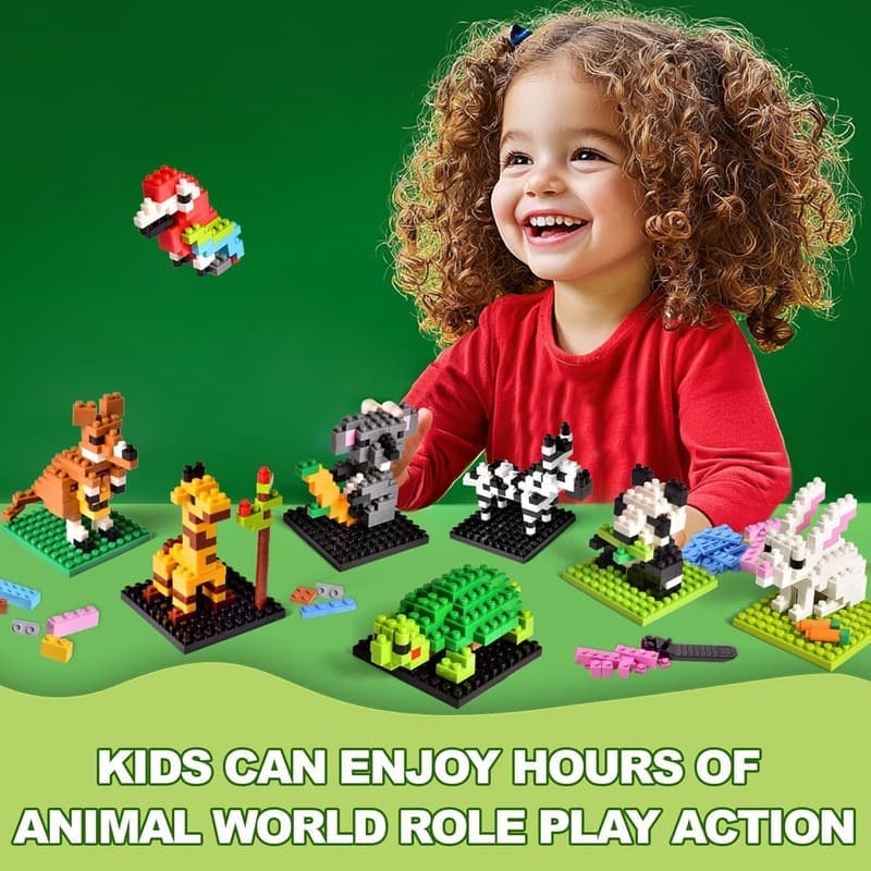 Birthday Party Favor Mini Animal Building Blocks - 12 Pack
