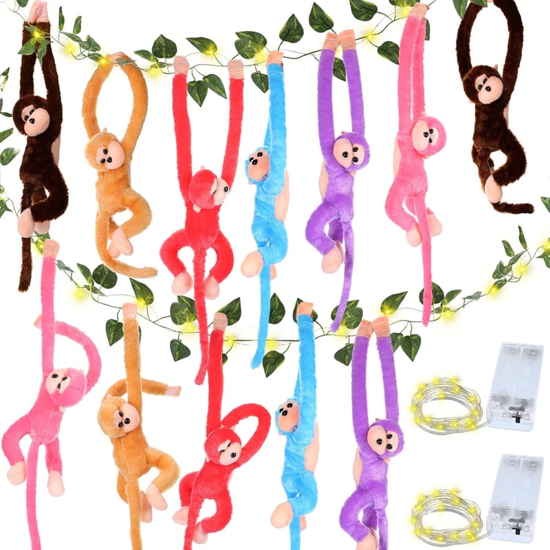 Monkey Plush Hanging Decor with Ivy & LED Fairy Lights