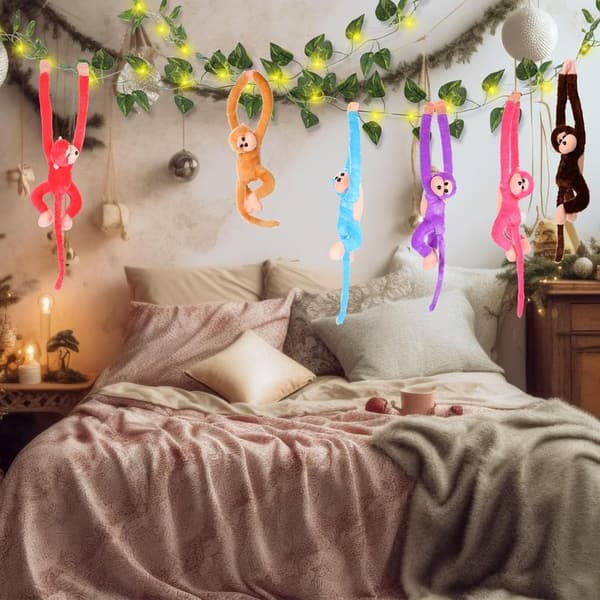 Monkey Plush Hanging Decor with Ivy & LED Fairy Lights