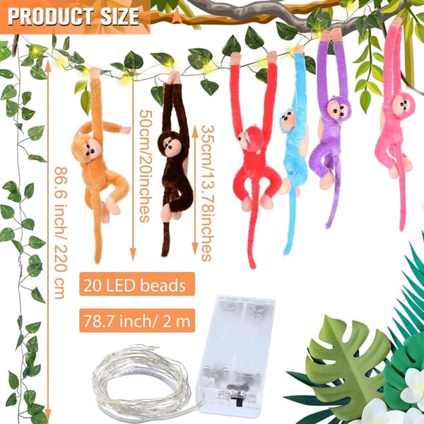 Monkey Plush Hanging Decor with Ivy & LED Fairy Lights