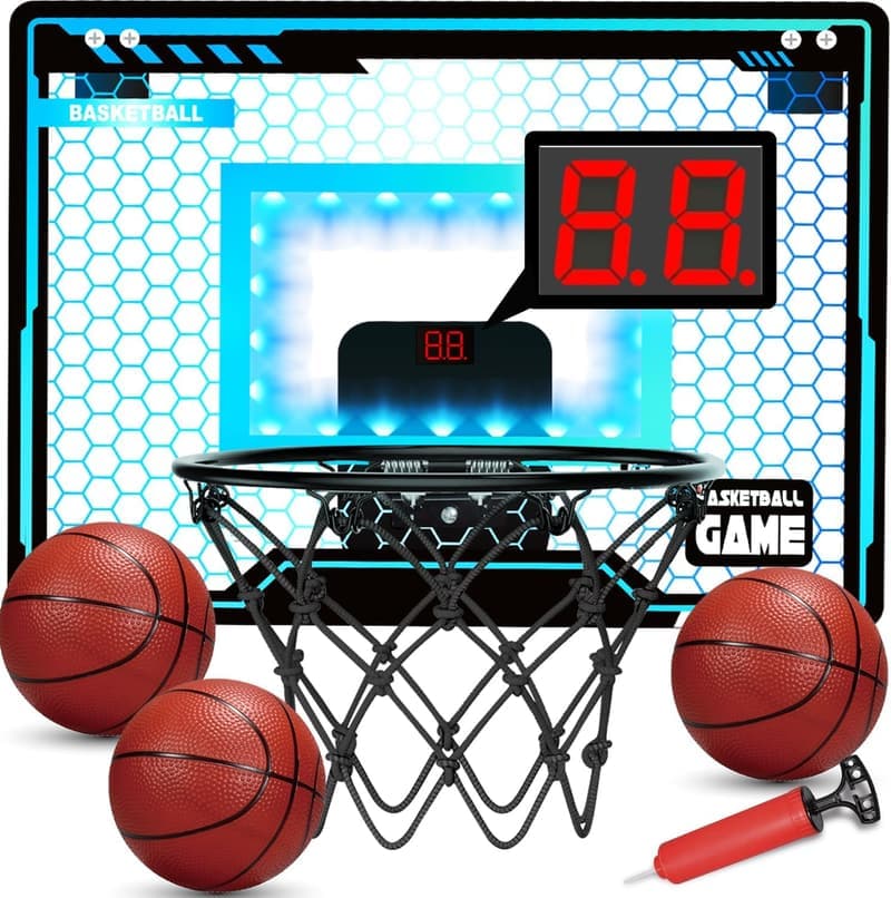 Indoor Mini Basketball Hoop with LED Scoreboard & 3 Balls