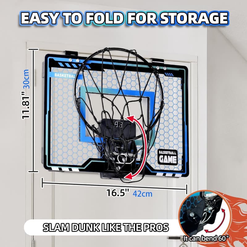 Indoor Mini Basketball Hoop with LED Scoreboard & 3 Balls