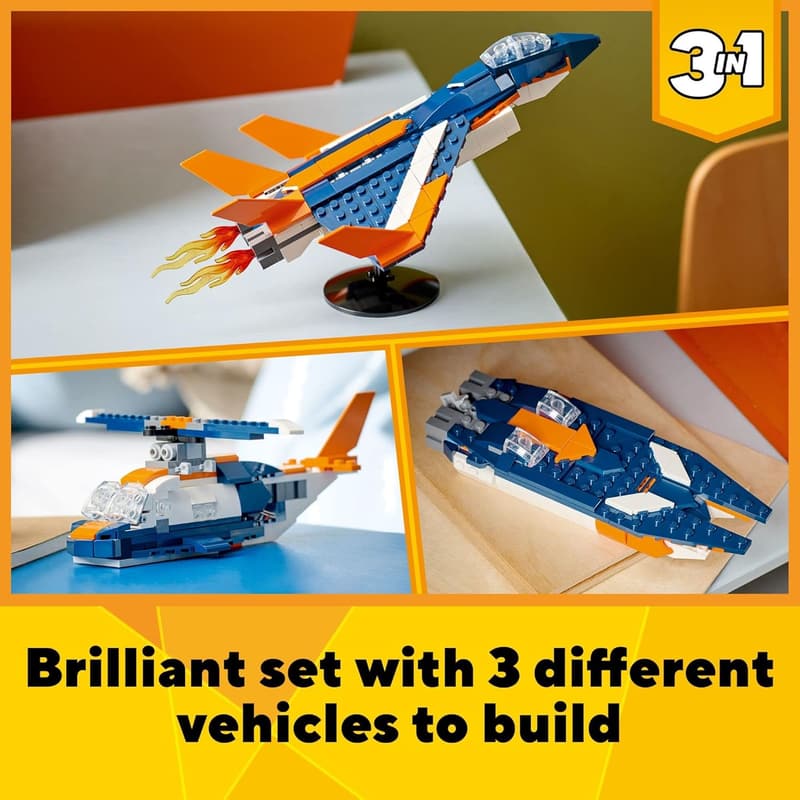 LEGO Creator 3-in-1 Supersonic Jet Plane Toy Set for Kids 7+