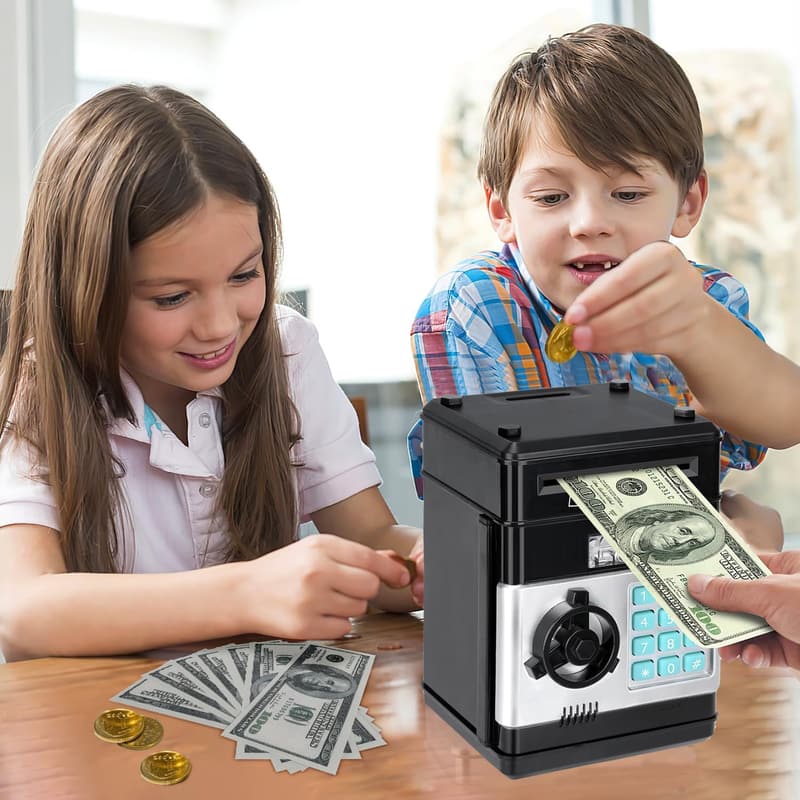 Electronic Coin Piggy Bank for Kids Ages 8-13 - Black
