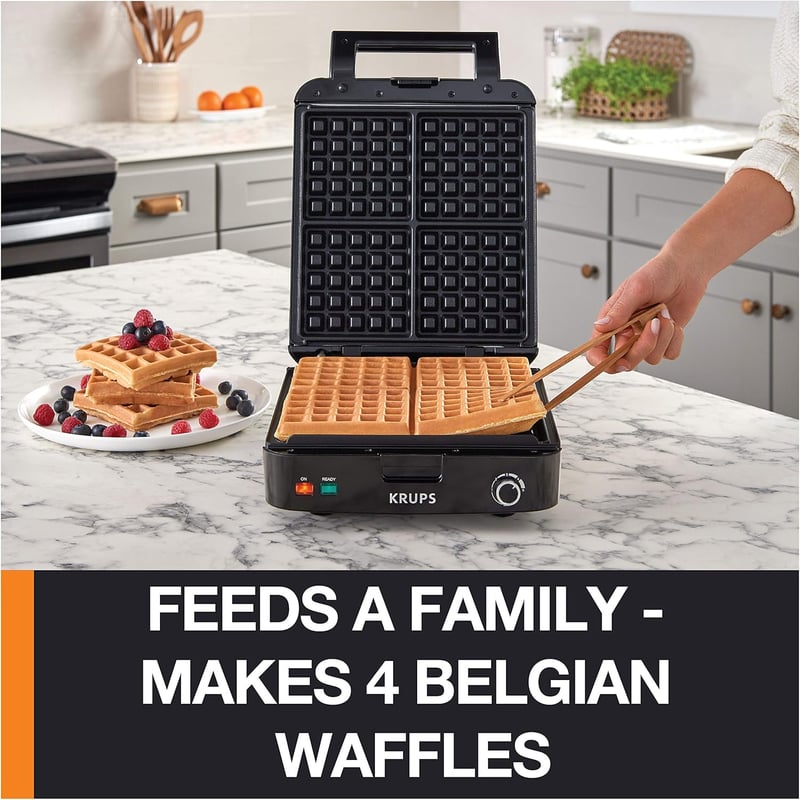 4-Slice Belgian Waffle Maker with Removable Plates - Stainless Steel