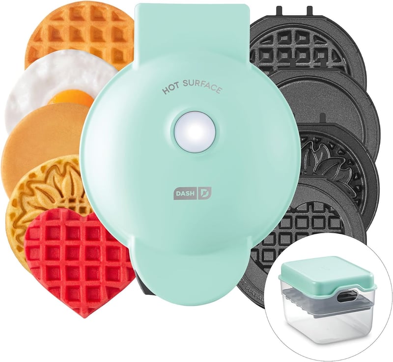 4-in-1 Mini Waffle Maker for Kids - Nonstick Plates & Storage Case