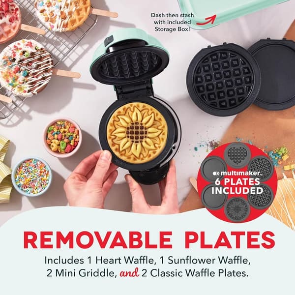 4-in-1 Mini Waffle Maker for Kids - Nonstick Plates & Storage Case