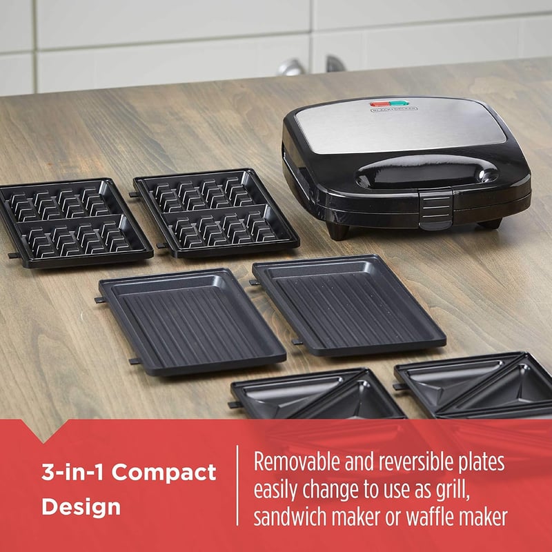 BLACK+DECKER 3-in-1 Waffle Iron with Non-Stick Plates