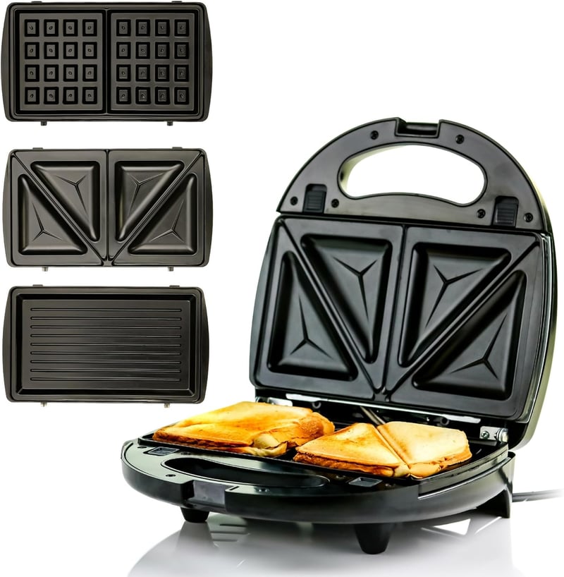 OVENTE 3-in-1 Electric Sandwich Maker and Grill, Black
