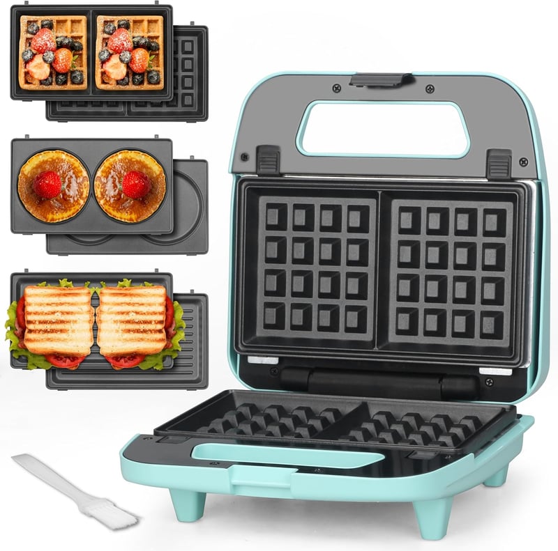 3-in-1 Mini Waffle Maker & Pancake Grill - Aqua
