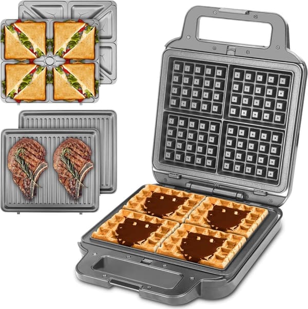 3-in-1 Belgian Waffle Maker with Removable Plates