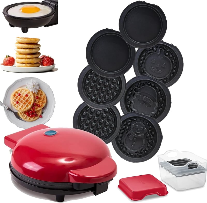 Mini Waffle Maker with Removable Plates and Storage Case