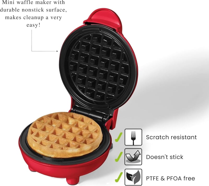 Mini Waffle Maker with Removable Plates and Storage Case