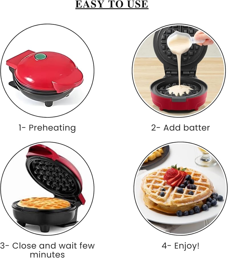 Mini Waffle Maker with Removable Plates and Storage Case