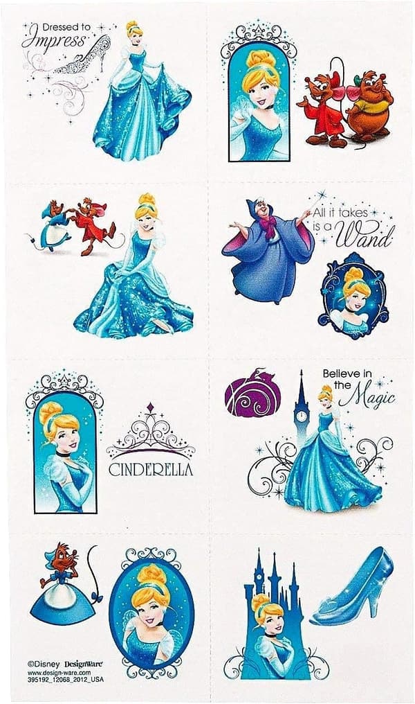 Cinderella Temporary Tattoos for Birthday Parties (16 Pack)