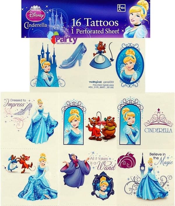 Cinderella Temporary Tattoos for Birthday Parties (16 Pack)