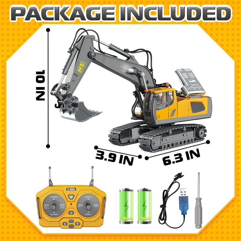 11-Channel Remote Control Excavator for Kids - Hydraulic Digger Toy
