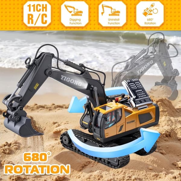 11-Channel Remote Control Excavator for Kids - Hydraulic Digger Toy