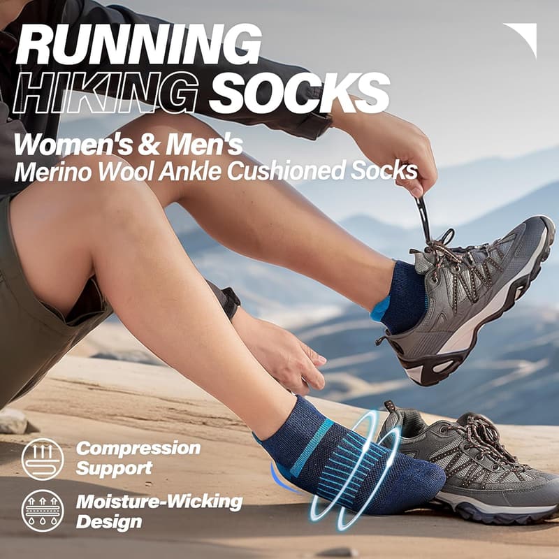 Merino Wool Compression Ankle Socks for Running & Hiking
