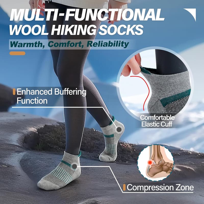 Merino Wool Compression Ankle Socks for Running & Hiking