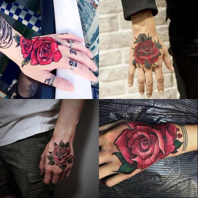 Temporary Waterproof Red Rose Flower Tattoo Stickers - 4 Sheets