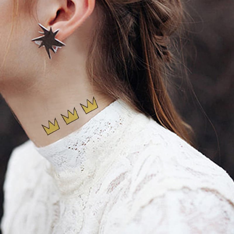 Cute Yellow Crown Temporary Tattoos - Ankle Set of 2