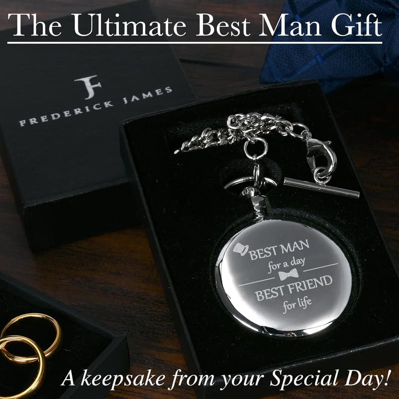 Groomsman Wedding Pocket Watch with Engraving in Silver